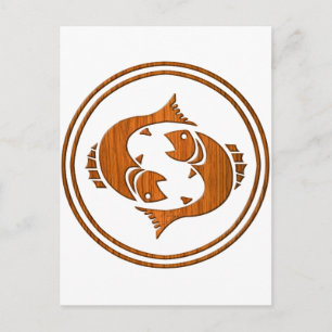 Wood Pisces Zodiac Fish Astrology Sign Postcard