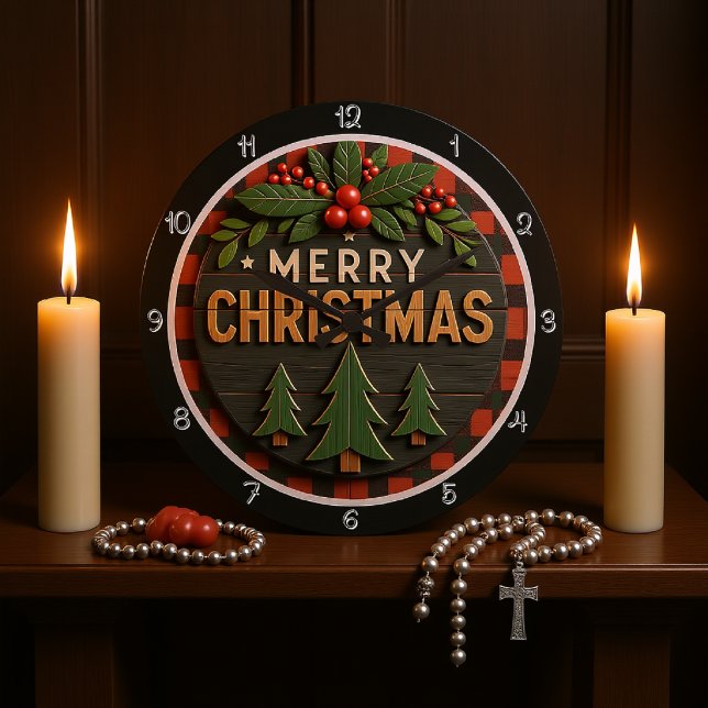 Wood Plaid Christmas Large Clock (Creator Uploaded)