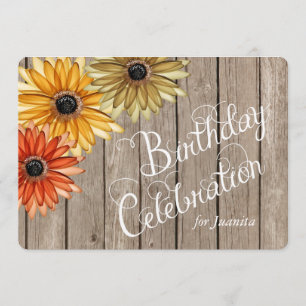 Wood Plank Autumn Flowers Custom Birthday Invite
