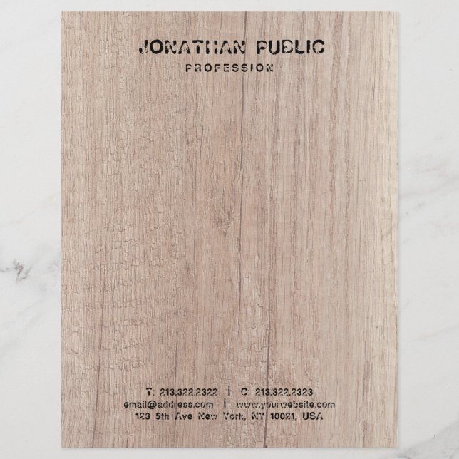 Wood Plank Board Look Template Distressed Text Custom Letterhead (Front)