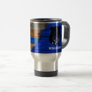 Wood Plank Flag Thin Blue Line Travel Mug