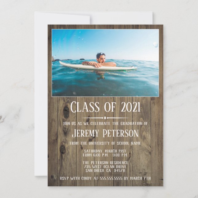 Wood Planks Photo Graduation Party Invite (Front)