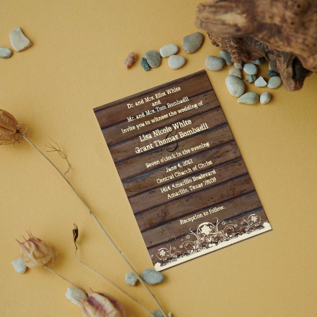 Wood Planks Shabby Lace Country Wedding Invitation (Creator Uploaded)