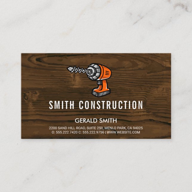 Wood | Power Drill | Carpentry Business Card (Front)