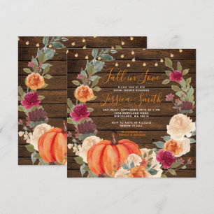 Wood Pumpkin Orange Fall in Love Bridal Shower Invitation