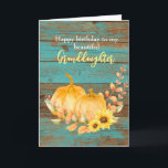 Wood Pumpkin Sunflower Fall Birthday Granddaughter Card<br><div class="desc">Rustic pumpkin and sunflower Fall birthday card for granddaughter with a beautiful teal wood background. This pretty Fall granddaughter birthday card would make a wonderful keepsake for her.</div>