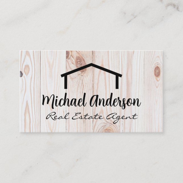 Wood | Real Estate Home Logo Business Card (Front)