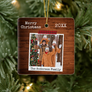 Wood Red Plaid Craft Tape Instant Photo Style Ceramic Ornament