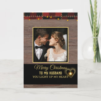 Wood Red Plaid Merry Christmas to my Husband Card