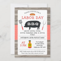 Wood Red Plaid Pig Labor Day BBQ Invitation