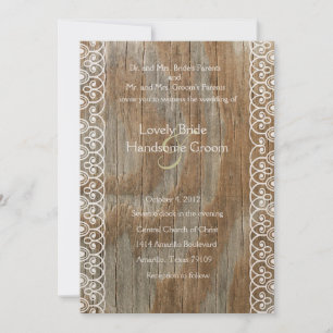 Wood Rings Shabby Lace Wedding Invitation