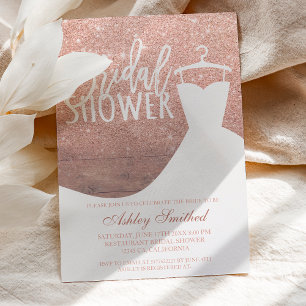 Wood rose gold glitter rustic dress Bridal shower Invitation