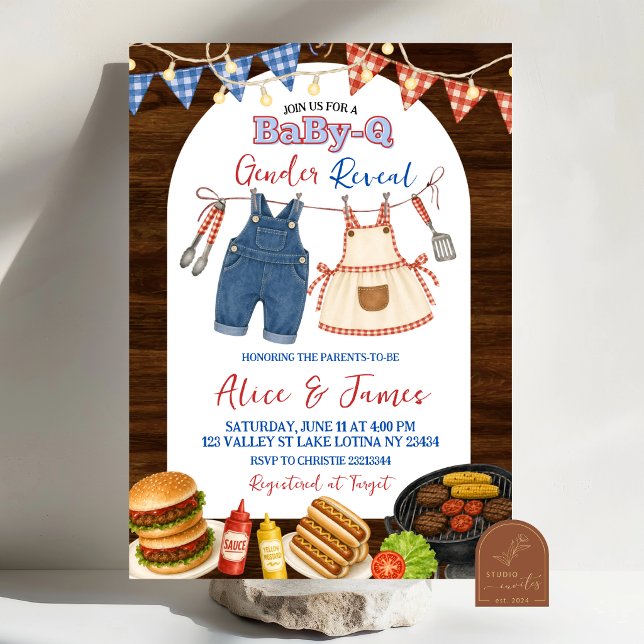 Wood Rustic BBQ Gender Reveal Invitation (Creator Uploaded)