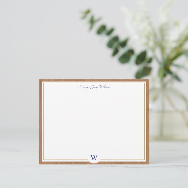 Wood Rustic Boho Monogram Custom Wedding Blue Card (Standing Front)