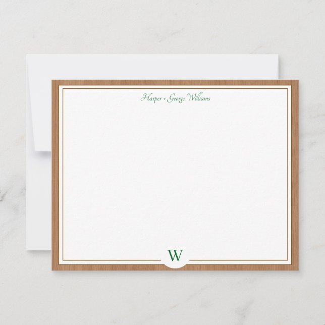 Wood Rustic Boho Monogram Custom Wedding Green Card (Front)
