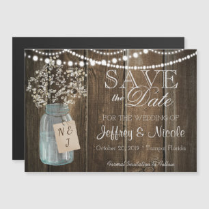 Wood Rustic Country Barn Wedding Save Date Magnetic Invitation
