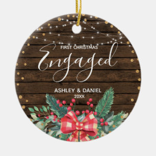 Wood Rustic First Christmas Engaged Ornament Gift