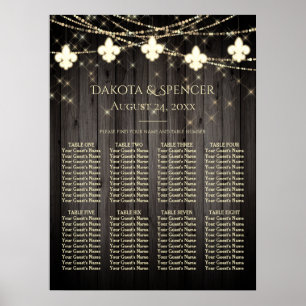 Wood Rustic Fleur de Lis Light Party Seating Chart