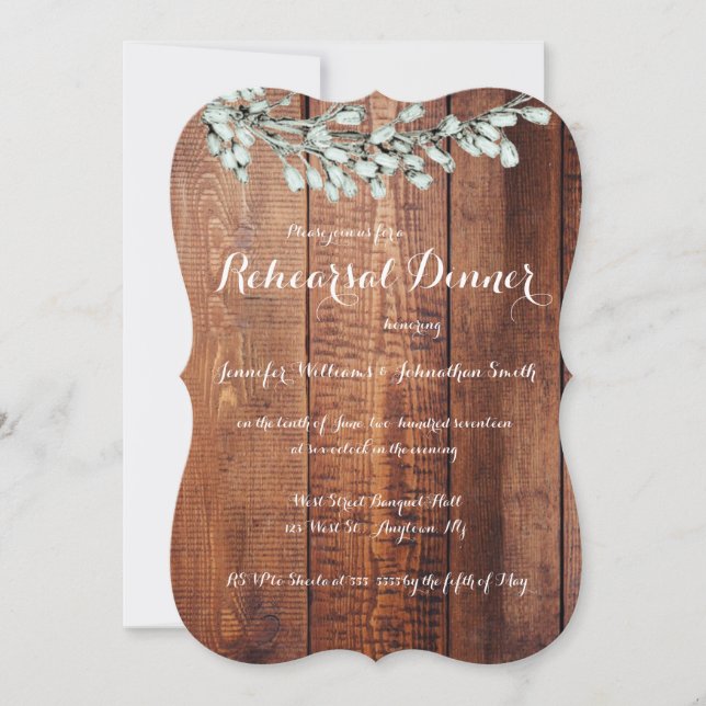 Wood rustic floral rehearsal dinner invitations (Front)