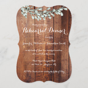 Wood rustic floral rehearsal dinner invitations