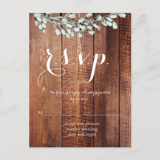 Wood rustic floral wedding r.s.v.p. cards (Front)