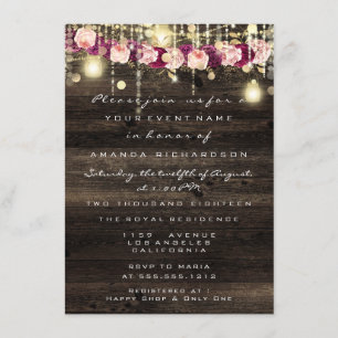 Wood Rustic Gold Lights Jar Bridal Wedding Invitation