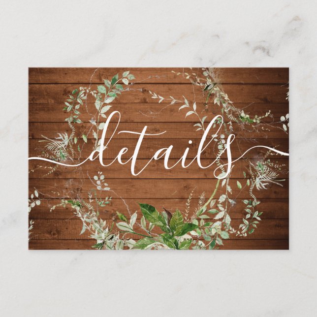 Wood Rustic Greenery Wedding Details Enclosure Card (Front)