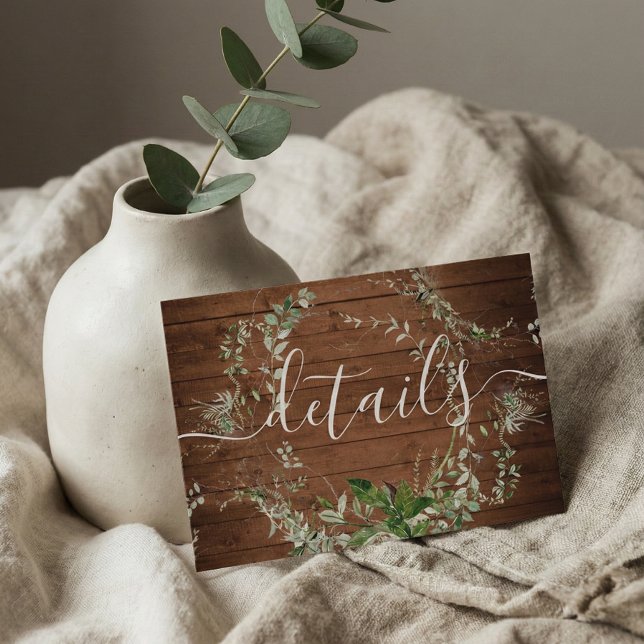 Wood Rustic Greenery Wedding Details Enclosure Card (Creator Uploaded)