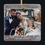 Wood Rustic Our First Christmas Wedding Photo Ceramic Ornament<br><div class="desc">Celebrate your first Christmas with this cute,  wood rustic & your wedding photo(s) Ceramic ornament.</div>