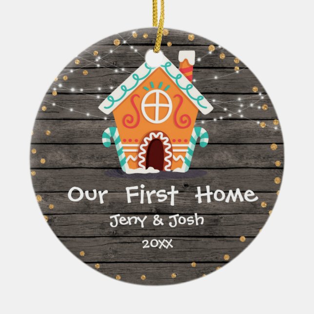 Wood Rustic Our First Home Christmas Ornament (Front)
