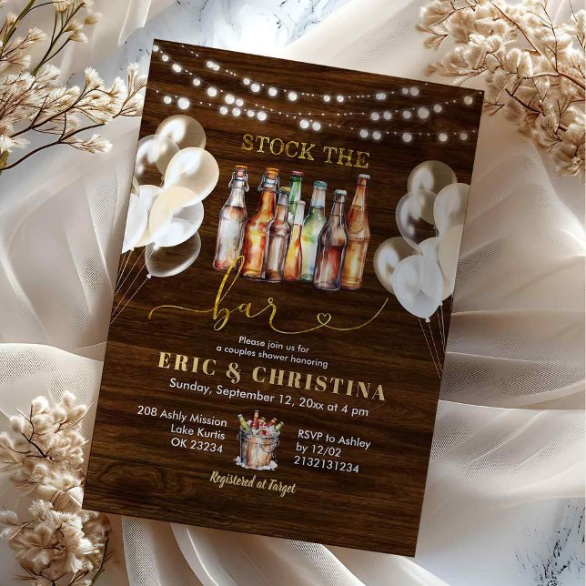 Wood Rustic Stock the Bar Couples Shower Invitation (Creator Uploaded)