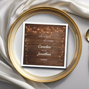 Wood Rustic String Lights Rehearsal Dinner Wedding Napkin