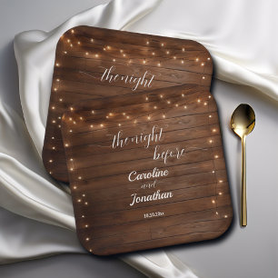 Wood Rustic String Lights The Night Before Wedding Paper Plate