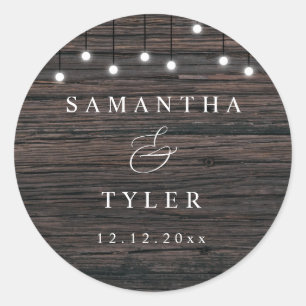 Wood Rustic String Lights Wedding Sticker