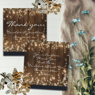 Wood Rustic String Lights Wedding Thank You Note  Enclosure Card