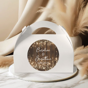 Wood Rustic String Lights White Floral Wedding Classic Round Sticker