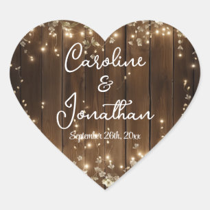 Wood Rustic String Lights White Floral Wedding Heart Sticker