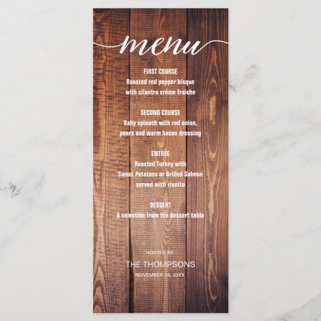 Wood Rustic Thankgiving Dinner Menu (Front)