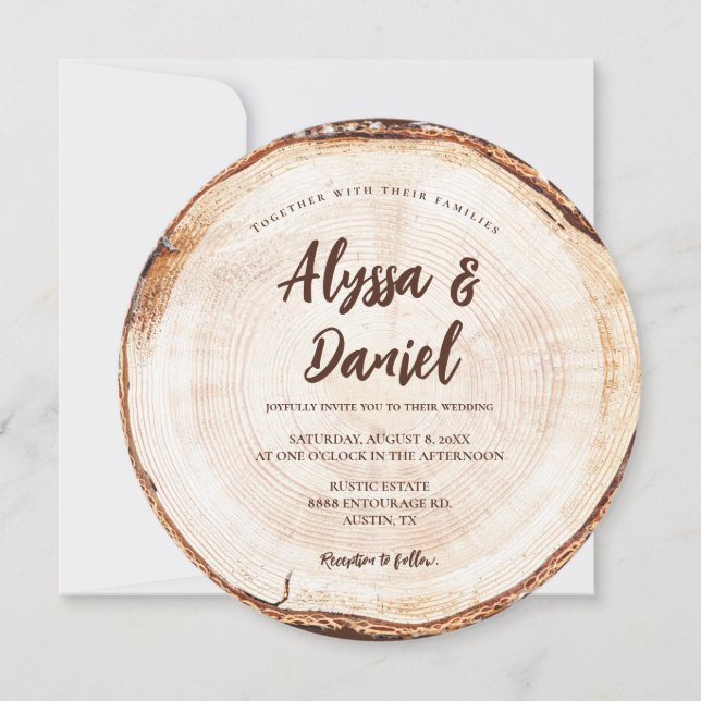 Wood Rustic Wedding Tree Grain Custom Invitation (Front)