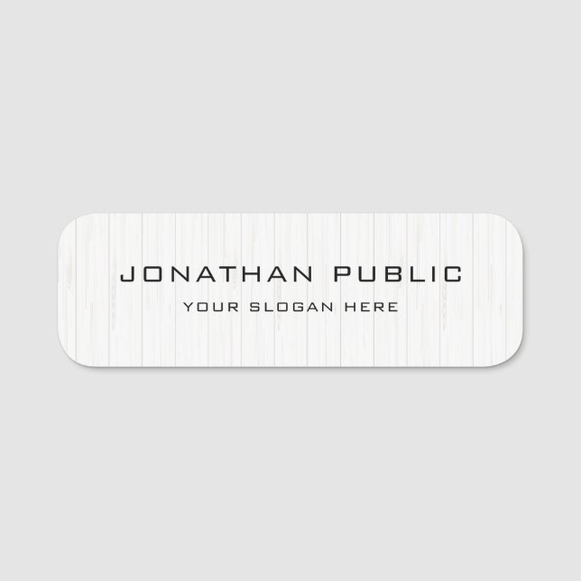 Wood Rustic White (Custom Name) Name Tag (Front)