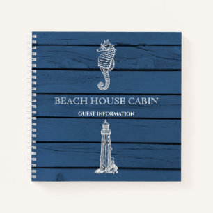 Wood Seahorse Lighthouse Beach House Guest Info Notebook
