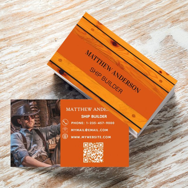 Wood ship builder photo QR code Business Card (Creator Uploaded)