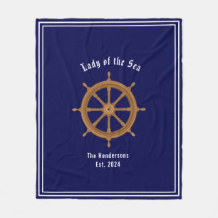 Wood ship steering wheel  Boatlife Navy Blue White Fleece Blanket