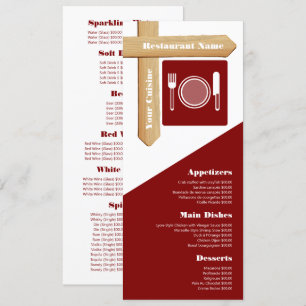 Wood Sign Table Setting, Restaurant Slimline Menu