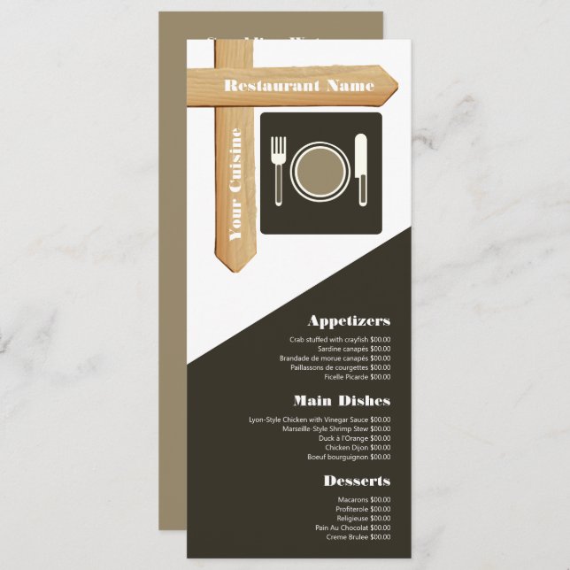Wood Sign Table Setting, Restaurant Slimline Menu (Front/Back)