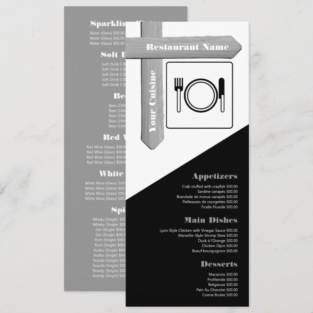 Wood Sign Table Setting, Restaurant Slimline Menu (Front/Back)
