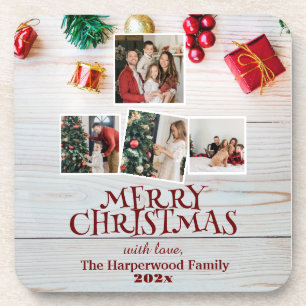 wood simple elegant family christmas Photo collage Coaster