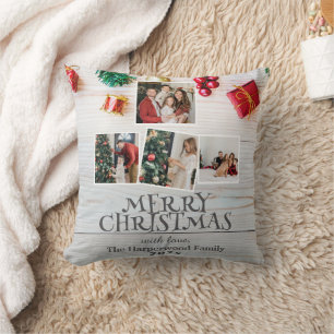 wood simple elegant family christmas Photo collage Cushion