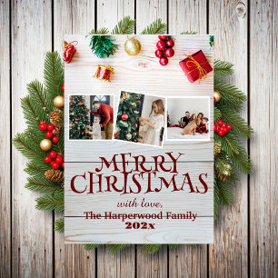wood simple elegant family christmas Photo collage Holiday Card