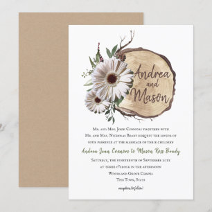 Wood Slice Daisy Wedding Invitation